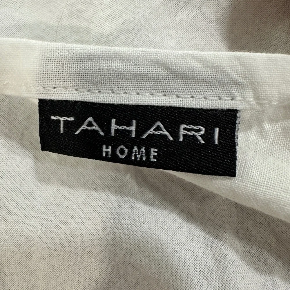 Tahari Home King Pillow Shams Set 2 Gray White Stripe Tufted Chenille Trellis
